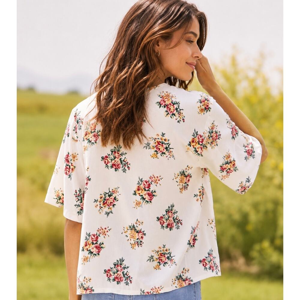 April Cornell Estella Floral Blouse Rayon Lace Collar Boho Medium CottageCore - Picture 2 of 9